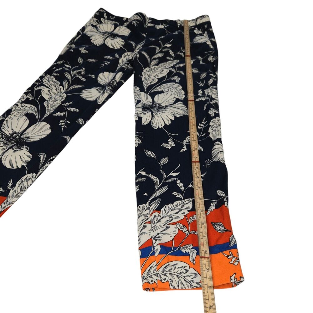 Zara‎ Womens Size 6 Pants Stretch Navy Tropical Floral Color Block Cropped Ankle - Picture 6 of 14